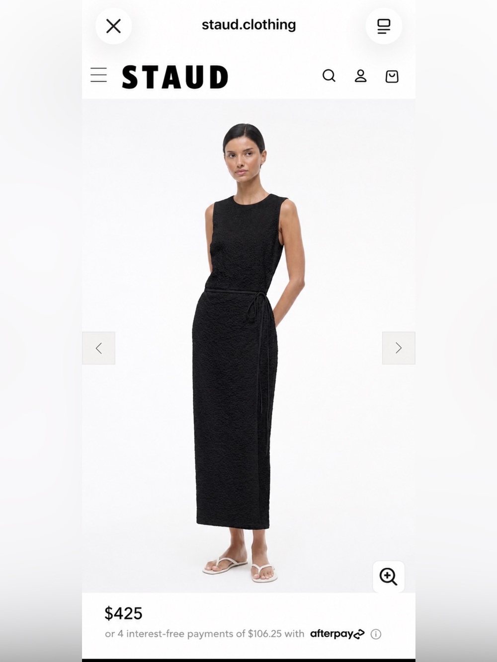 STAUD Black Sleeveless Maxi Dress with Side Tie